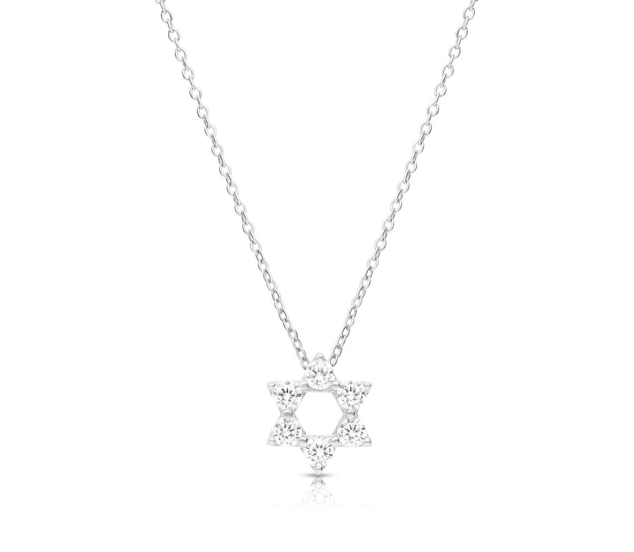 Sterling Silver Necklace with Star of David Pendant and Zircons