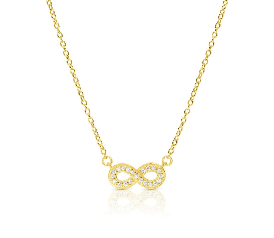 Sterling Silver Necklace with Yellow or Rose Gold Finish – Infinity Zircon Pendant