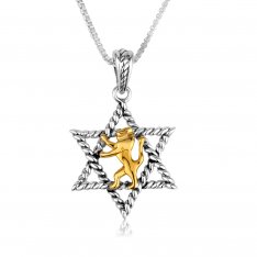 Sterling Silver Pendant, Gold Lion Of Judah in Star of David