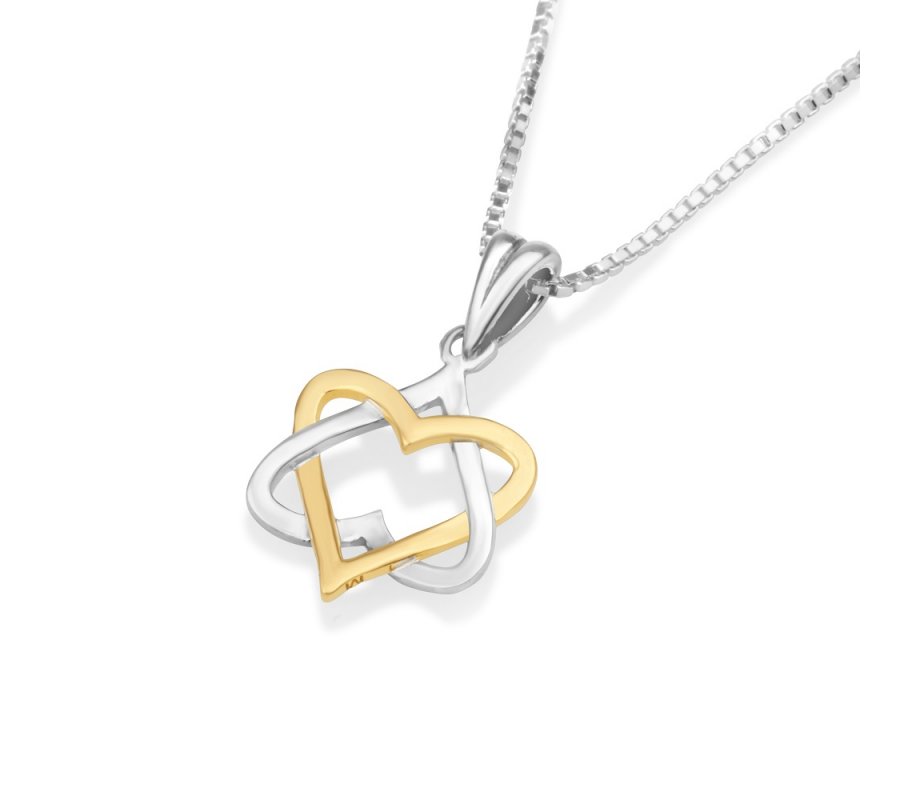 Sterling Silver Pendant Necklace - Star of David Heart