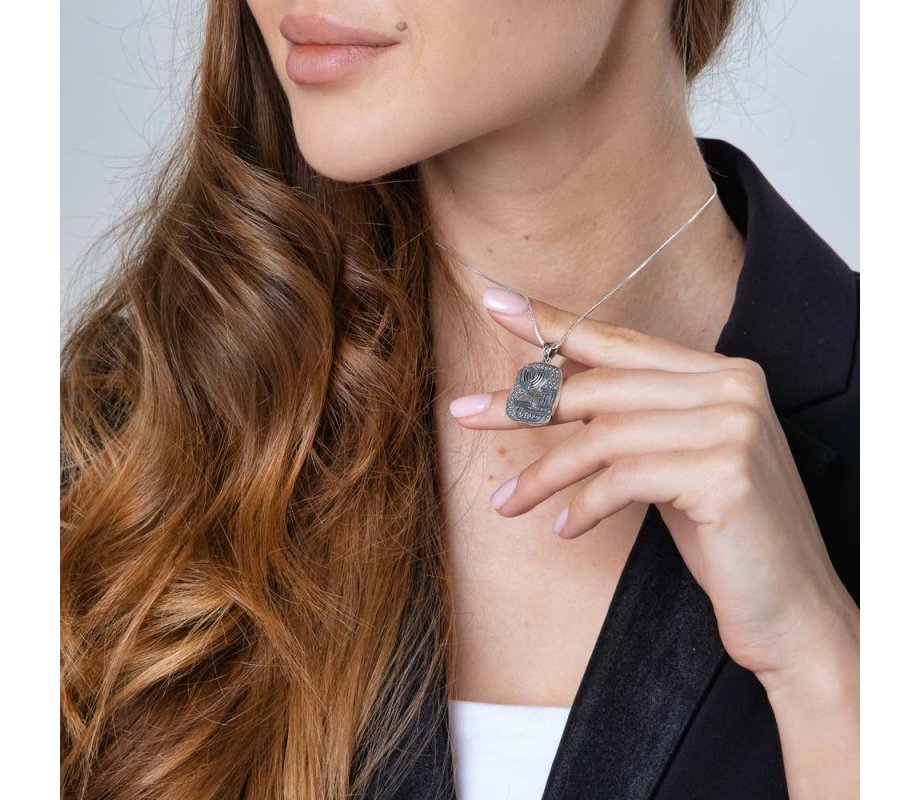 Sterling Silver Pendant Necklace - Chai, Seven Branch Menorah and Yisrael