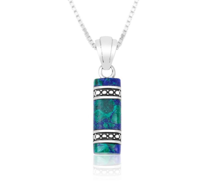 Sterling Silver Pendant Necklace – Eilat Stone with Two Beaded Artwork Stripes