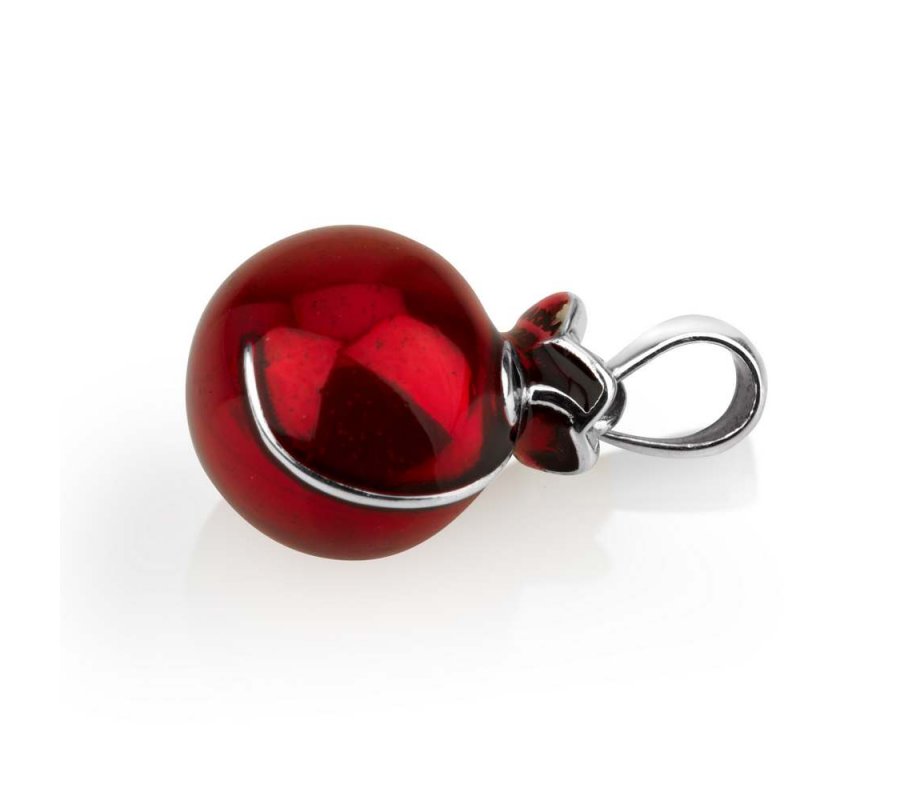 Sterling Silver Pendant Necklace – Red Enamel Pomegranate with Red Garnet Stone