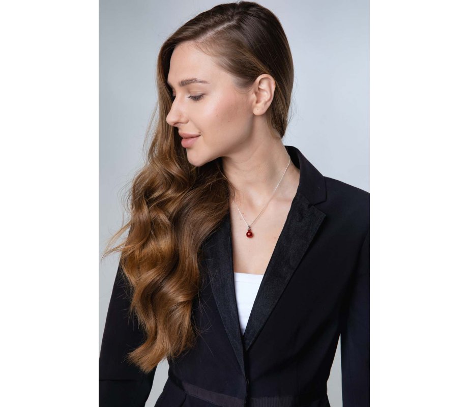 Sterling Silver Pendant Necklace – Red Enamel Pomegranate with Red Garnet Stone