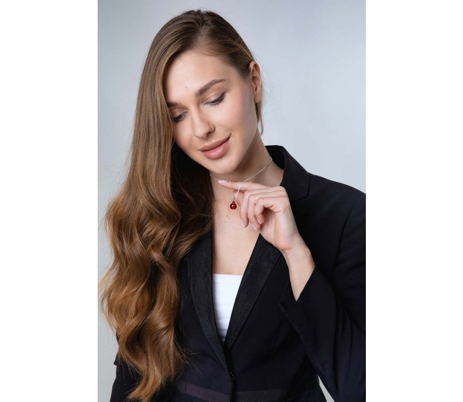 Sterling Silver Pendant Necklace – Red Enamel Pomegranate with Red Garnet Stone