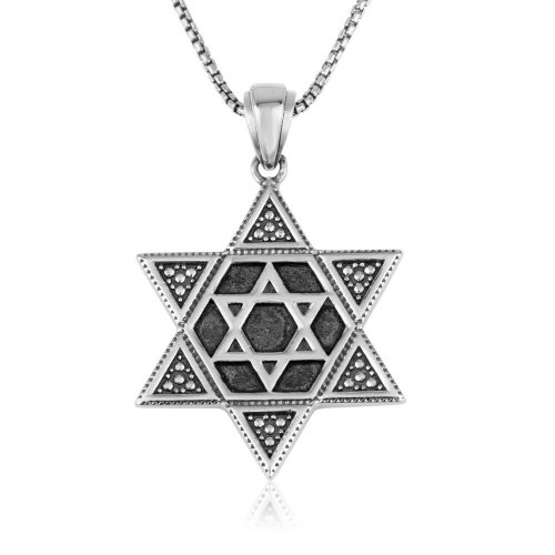 Sterling Silver Pendant Necklace, Star of David One-Within-Another  Beaded Artwork