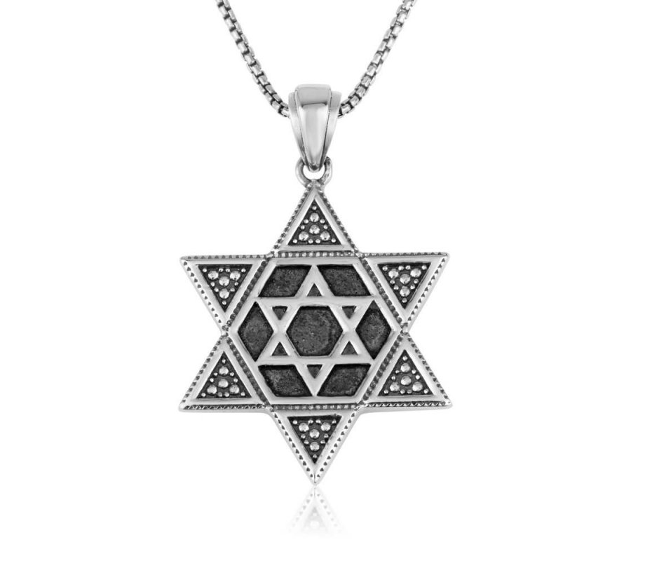 Sterling Silver Pendant Necklace, Star of David One-Within-Another – Beaded Artwork