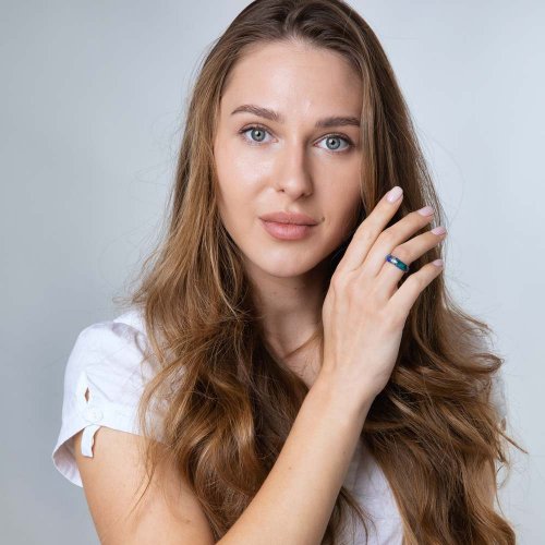 Sterling Silver Ring with Eilat Stone and Decorative Diagonal Stripe