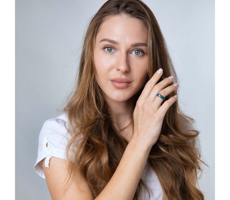 Sterling Silver Ring with Eilat Stone and Decorative Diagonal Stripe