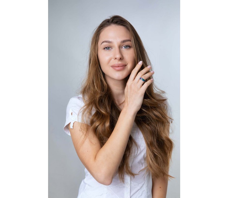 Sterling Silver Ring with Eilat Stone and Decorative Diagonal Stripe