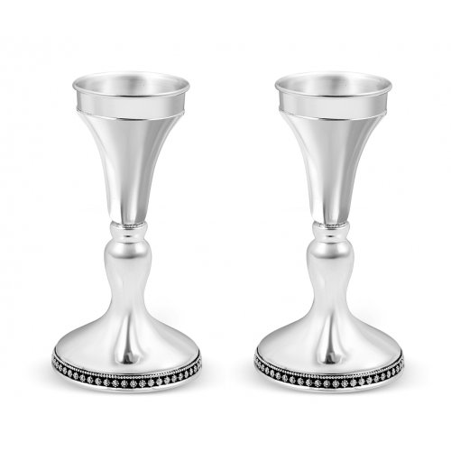 Sterling Silver Shabbat Candlesticks - Single Floral Band at Base