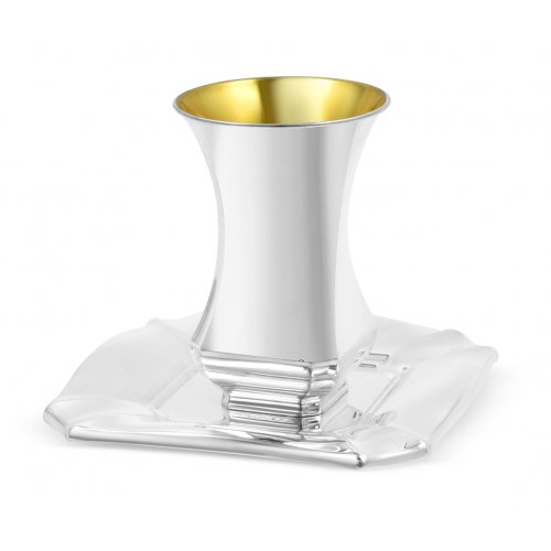 Sterling Silver Shabbat Kiddush Cup Set - Curving Style