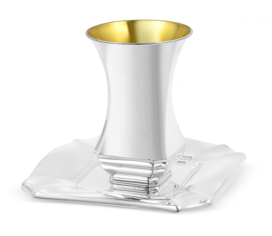 Sterling Silver Shabbat Kiddush Cup Set - Curving Style