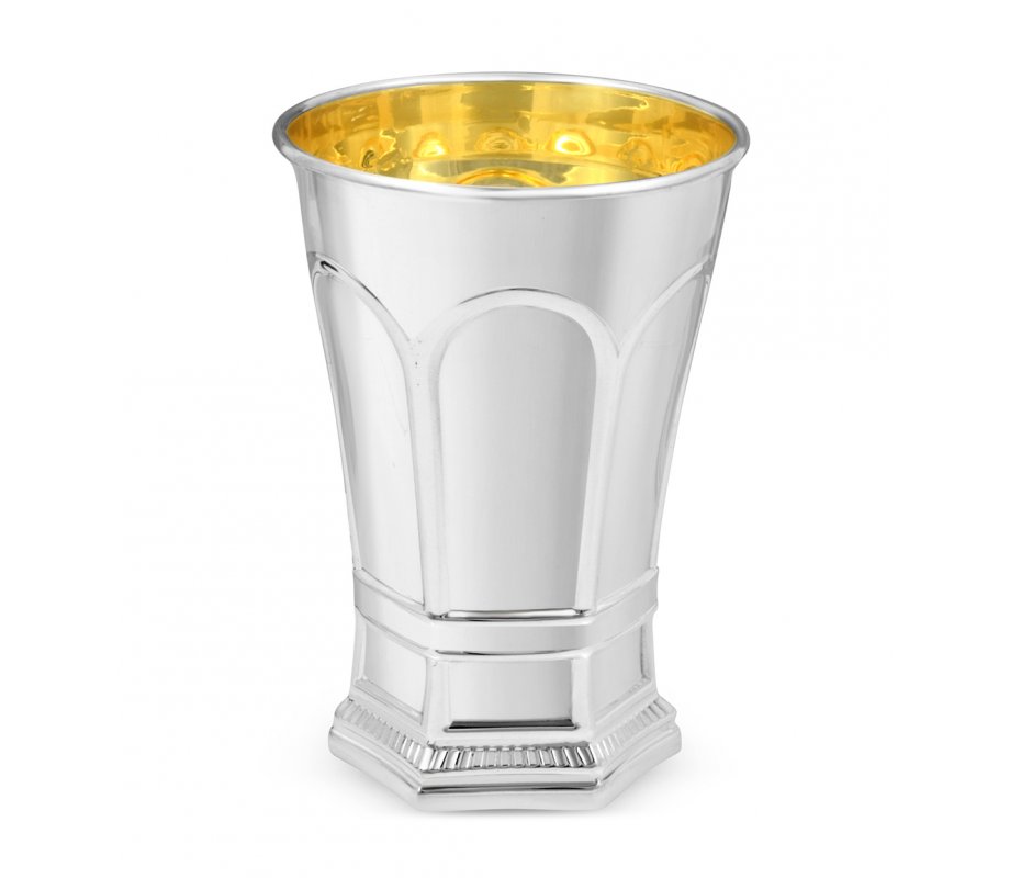 Sterling Silver Shabbat Kiddush Cup with Large Plate - Arch Design