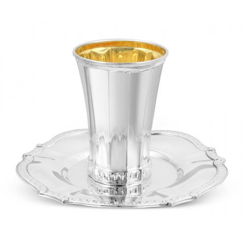 Sterling Silver Shabbat Kiddush Cup with Matching Plate - Bead Design