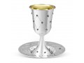 Sterling Silver Shabbat Kiddush Cup with Plate - Flower Diamond Design