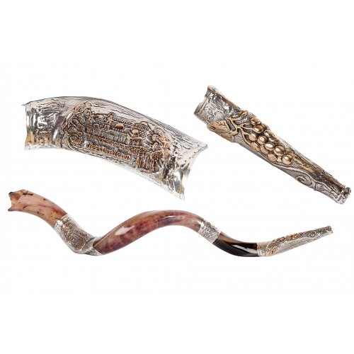 Sterling Silver Two Tone Jerusalem Design Yemenite Shofar