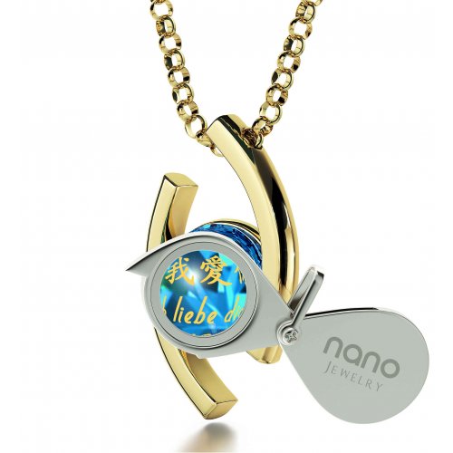 Swarovsky I Love You Eye Necklace in Gold Plate- Nano