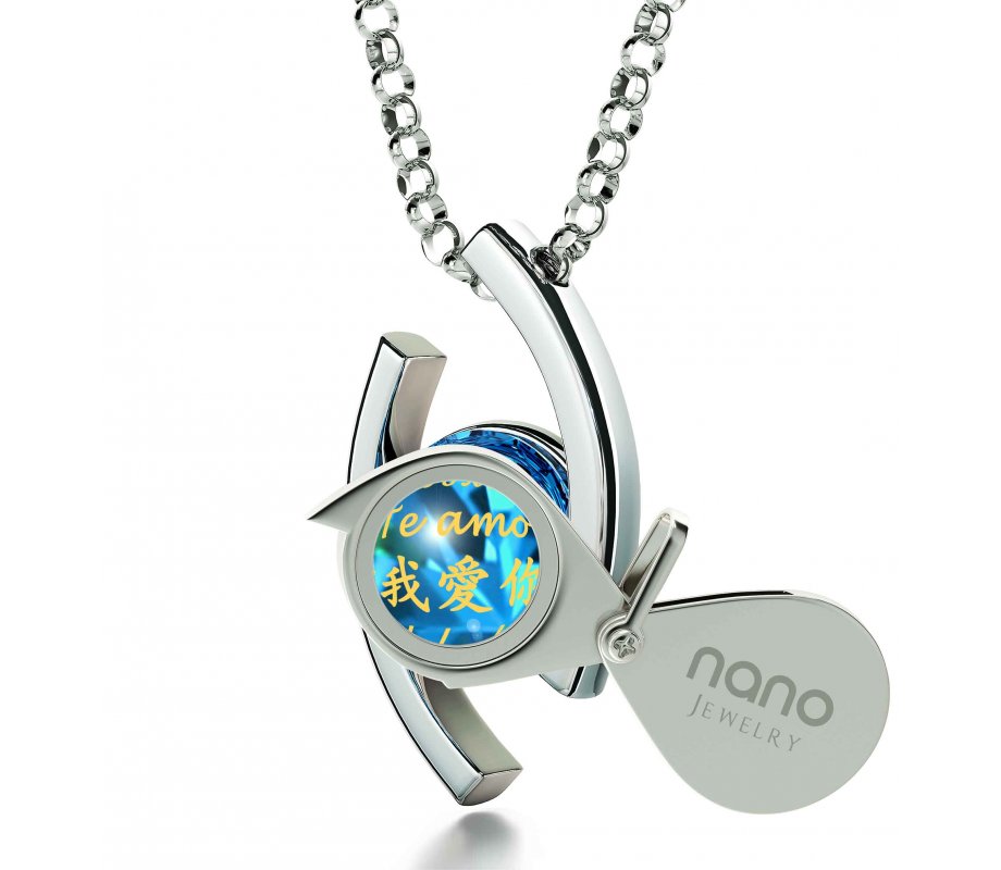 Swarovsky I Love You Eye Necklace in Silver- Nano