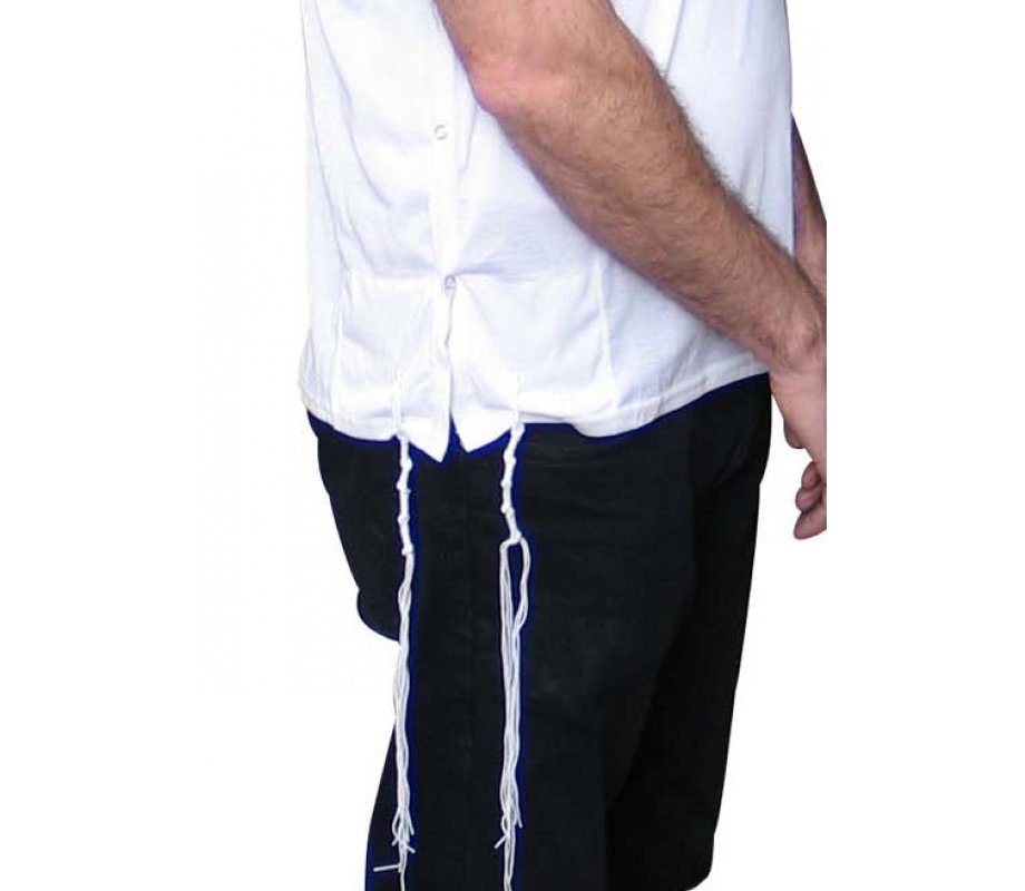 T-Shirt with Tzitzit Attached Adult Size - White