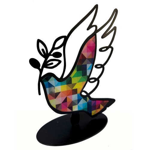 Table or Shelf Sculpture, Colorful Dove of Peace with Olive Leaf - Iris Design