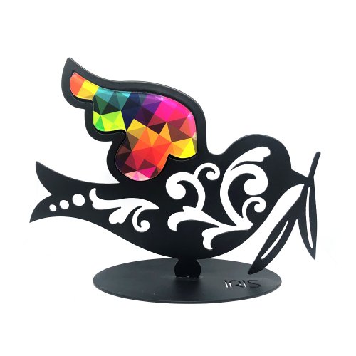 Table or Shelf Sculpture, Colorful Dove of Peace with Olive Leaf - Iris Design