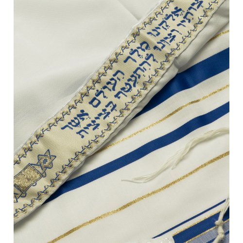 Talitania Acrylic Tallit - Blue and Gold Stripes