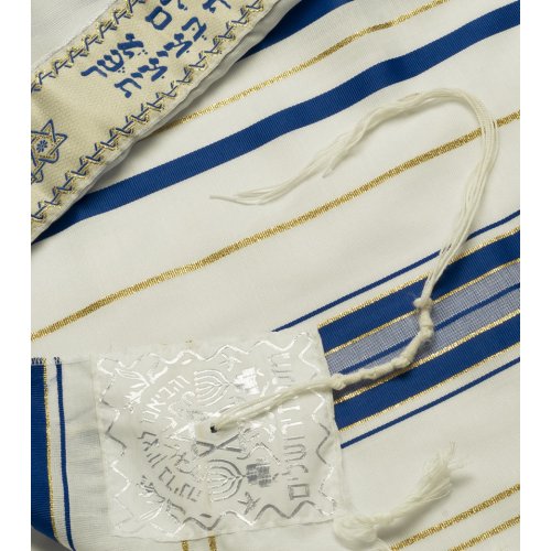 Talitania Acrylic Tallit - Blue and Gold Stripes