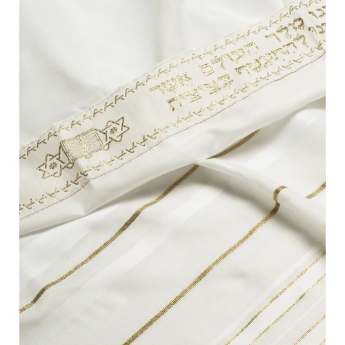 Talitania Acrylic Tallit - White and Gold Stripes