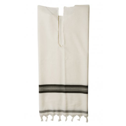 Talitania Kosher Wool Tallit Katan With Center Fringes with Black Stripes