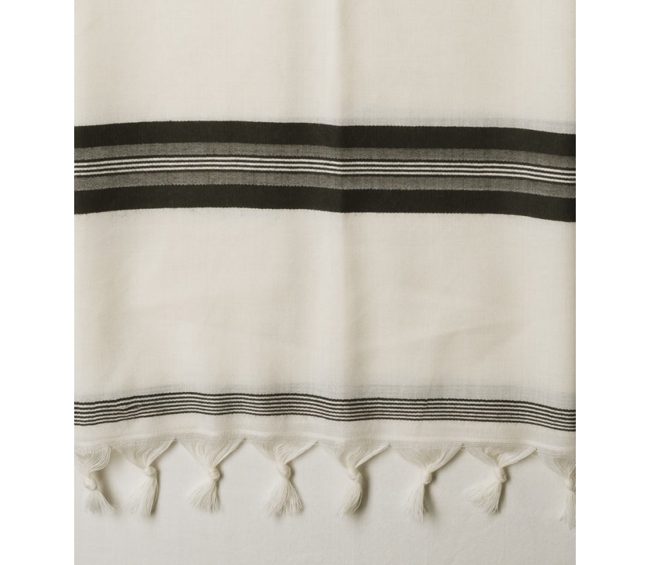 Talitania Kosher Wool Tallit Katan With Center Fringes with Black Stripes