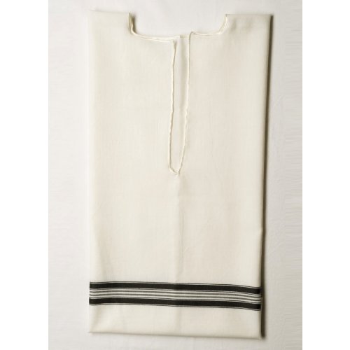 Talitania Kosher Wool Tallit Katan Without Center Fringes with Black Lines