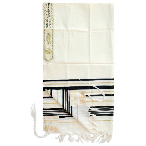 Talitania Wool Tallit - Black and Gold Stripes