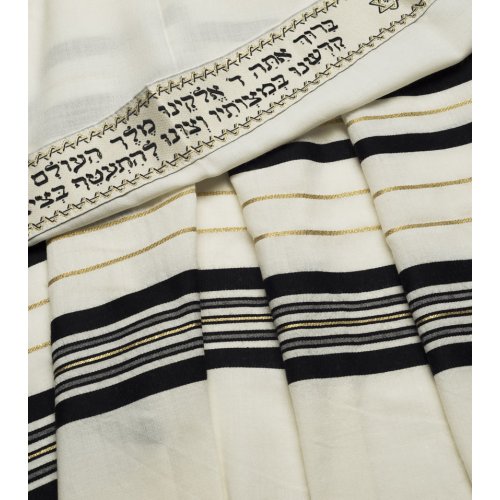 Talitania Wool Tallit - Black and Gold Stripes