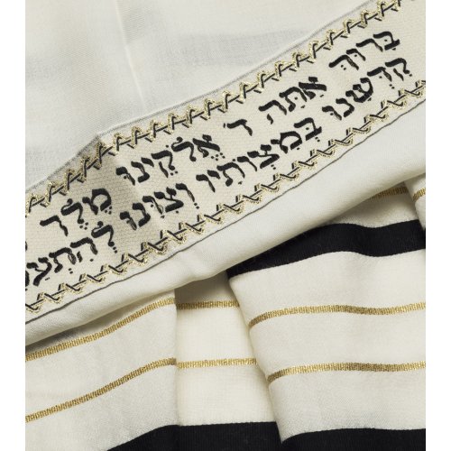 Talitania Wool Tallit - Black and Gold Stripes