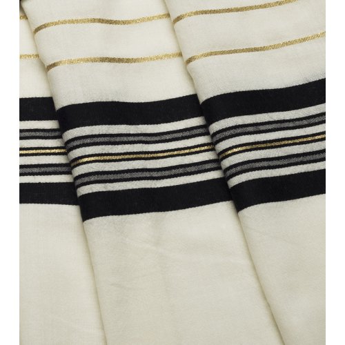 Talitania Wool Tallit - Black and Gold Stripes