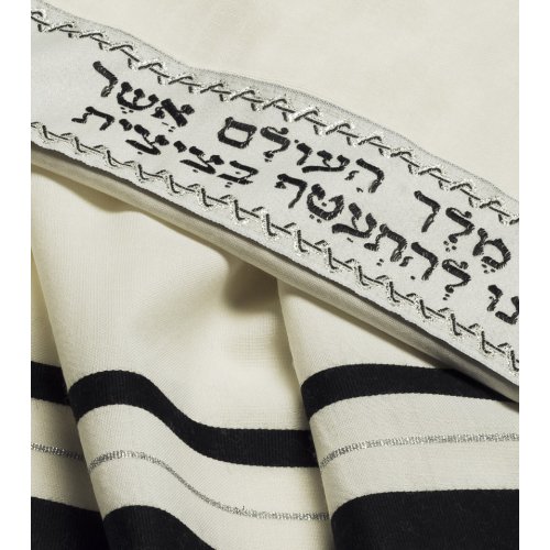 Talitania Wool Tallit - Black and Silver Stripes