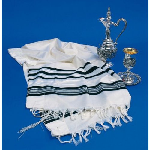 Talitania Wool Tallit - Black and Silver Stripes