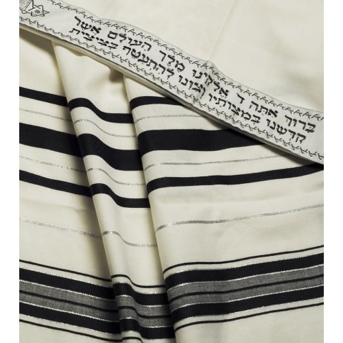 Talitania Wool Tallit - Black and Silver Stripes