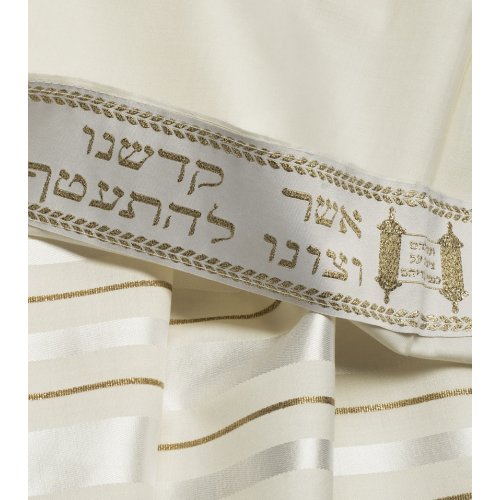 Talitania Wool Tallit - White and Gold Stripes