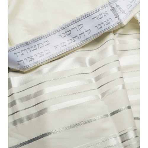 Talitania Wool Tallit - White and Silver Stripes