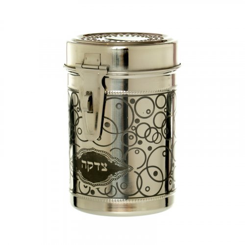 Tall Charity Box, Stainless Steel with Bubbly Design -Black on Silver