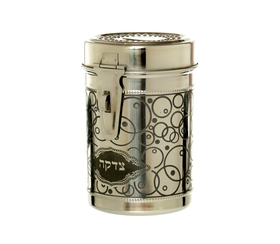 Tall Charity Box, Stainless Steel with Bubbly Design -Black on Silver