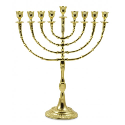 Tall Classic Chanukah Menorah, Gold Color - 16 Inches