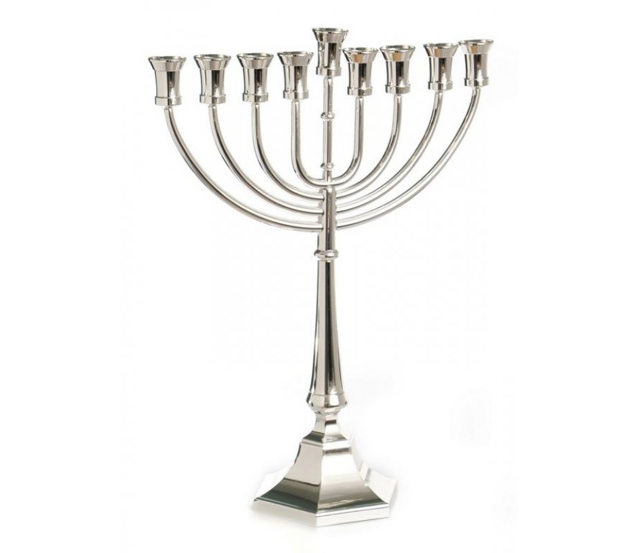 Tall Hanukkah Menorah, Silver Plated Classic Smooth Design - 18.5 Inches Height