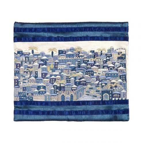 Tallit Bag Embroidered with Panoramic Jerusalem, Blue - Yair Emanuel