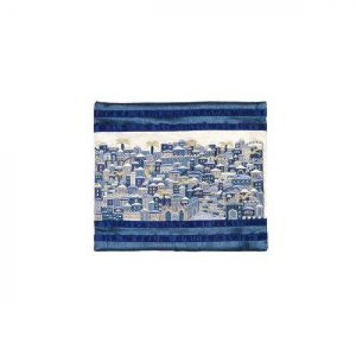 Tallit Bag Embroidered with Panoramic Jerusalem, Blue - Yair Emanuel
