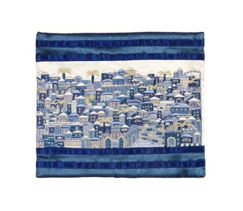 Tallit Bag Embroidered with Panoramic Jerusalem, Blue - Yair Emanuel