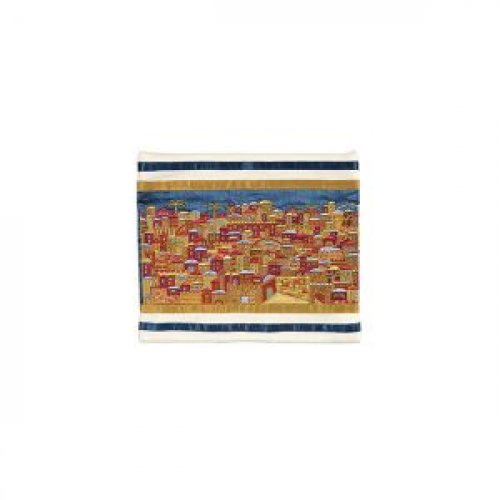 Tallit Bag Embroidered with Panoramic Jerusalem, Gold - Yair Emanuel