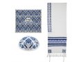 Tallit Kippah and Bag Set, Blue Geometric Floral Design - Yair Emanuel